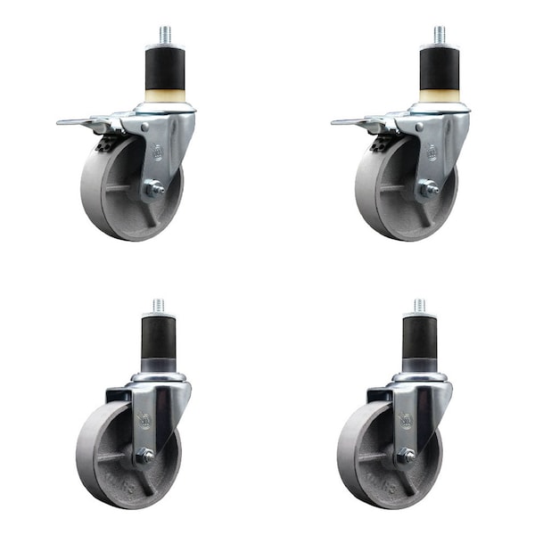 Service Caster 4'' Semi Steel Swivel 1-7/8'' Expanding Stem Caster Set 2 Total Lock Brakes, 4PK SCC-EXTTL20S414-SSS-2-S-2-178 - main